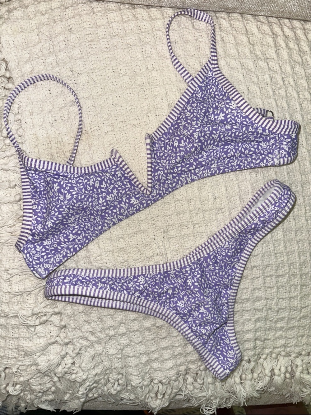 Purple Floral V-Notch Bikini Set